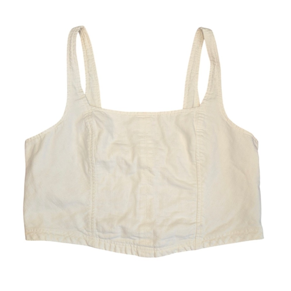 Pilcro Anthropologie Corset Crop Top White Cream Denim Square Neck Tank Linen XL - Picture 6 of 6